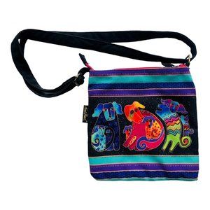 Laurel Burch Cloth Crossbody Bag Purse Dog & Doggies Colorful Design Zippered